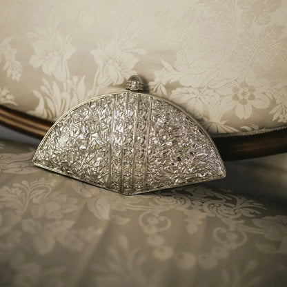 Deluxe Nubra Fan Clutch Mother of Pearl Silver