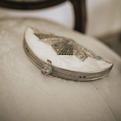 Deluxe Nubra Fan Clutch Mother of Pearl Silver