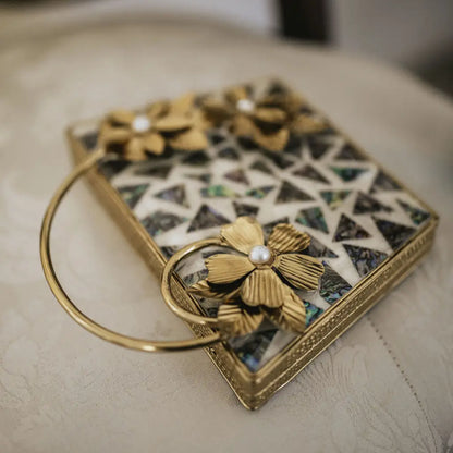 Clutch Deluxe Asa Teselas Abalone y Blanco