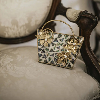 Clutch Deluxe Asa Teselas Abalone y Blanco