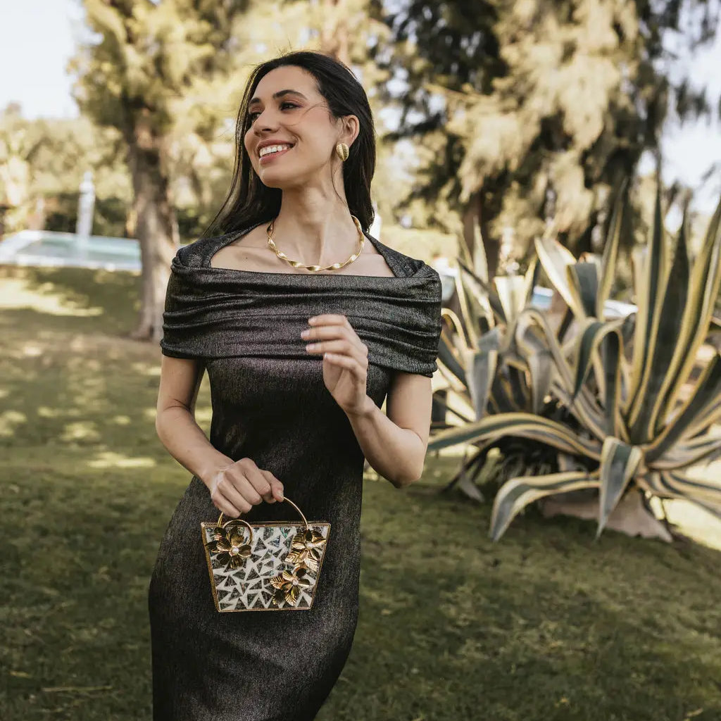 Clutch Deluxe Asa Teselas Abalone y Blanco