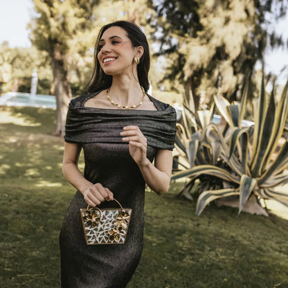 Clutch Deluxe Asa Teselas Abalone y Blanco