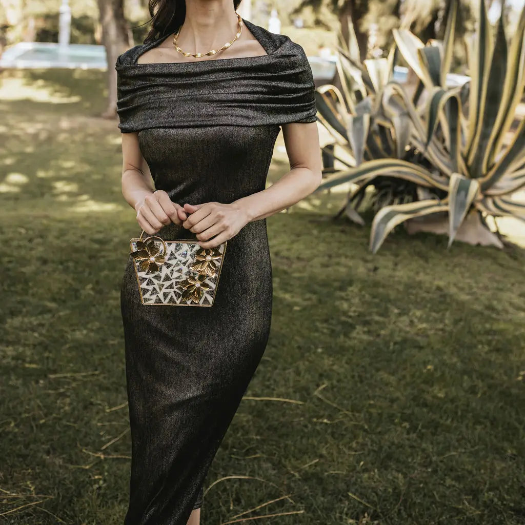 Clutch Deluxe Asa Teselas Abalone y Blanco