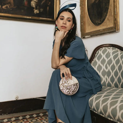Luminia Silver Mother-of-Pearl Shine Deluxe Circular Clutch