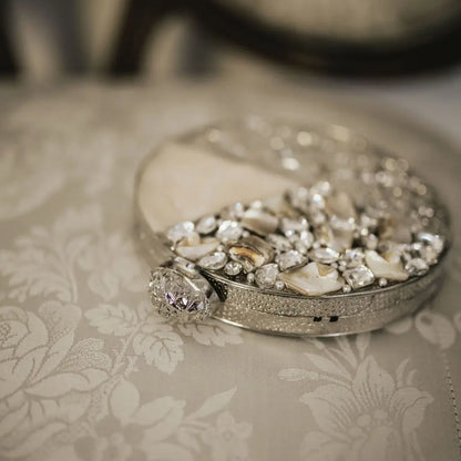 Luminia Silver Mother-of-Pearl Shine Deluxe Circular Clutch