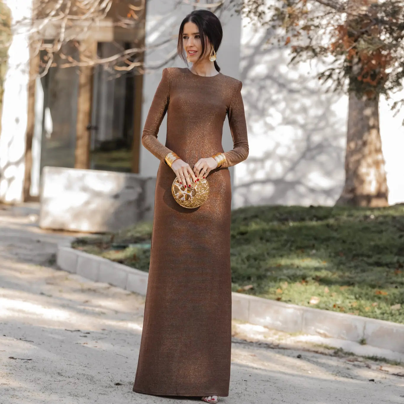 Clutch Deluxe Circular Manipur Piedras Marrón y perlas