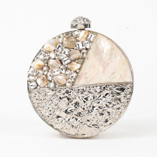 Clutch Deluxe Circular Luminia Plata Nácar Shine