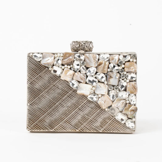 Clutch Deluxe Gemma Plata Shine y Perlas
