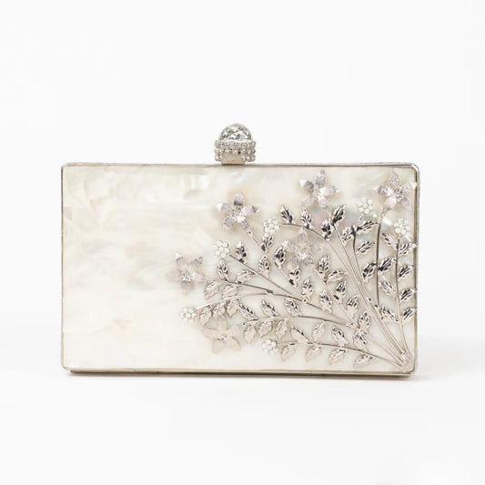 Clutch Deluxe Jardín Plata Nácar