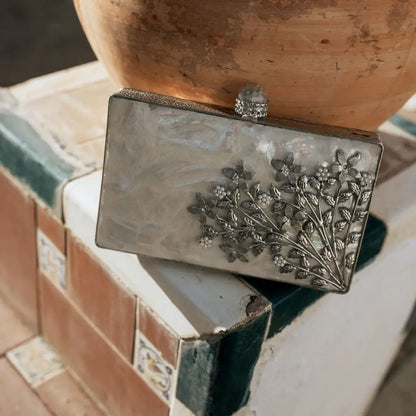 Clutch Deluxe Jardín Plata Nácar