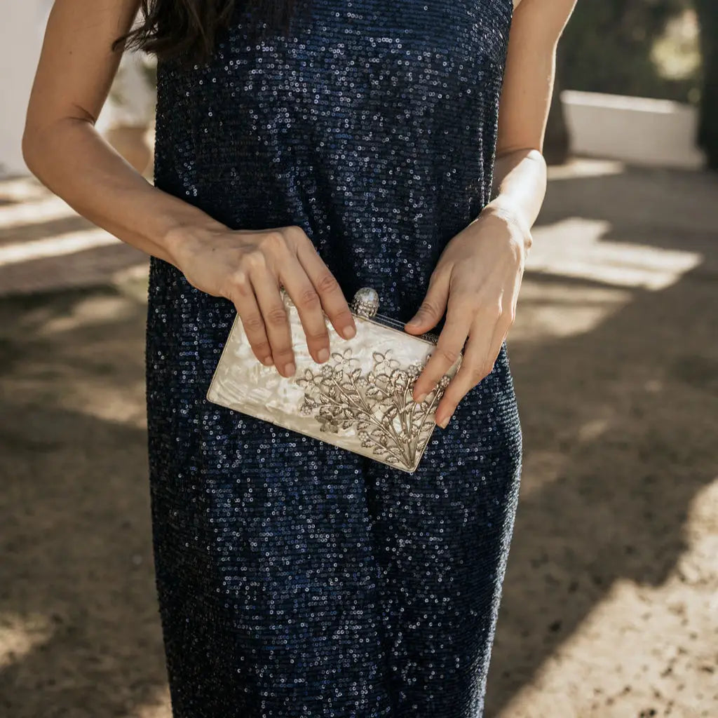 Clutch Deluxe Jardín Plata Nácar