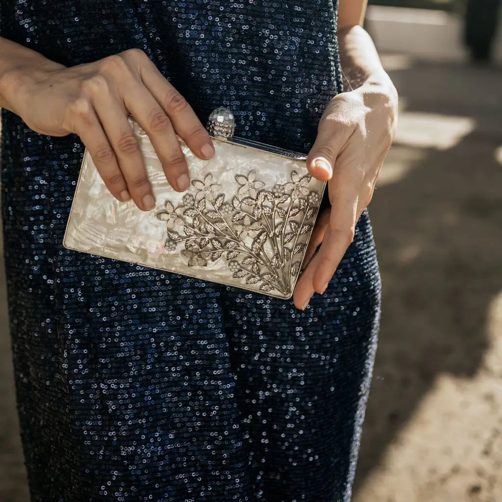 Clutch Deluxe Jardín Plata Nácar