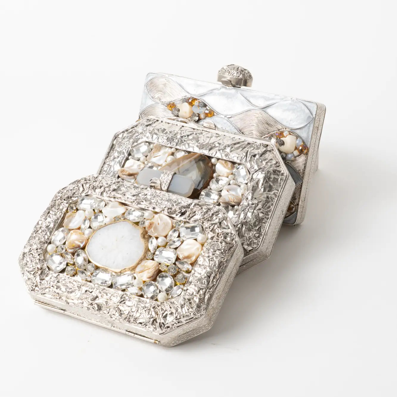 Clutch Deluxe Rama Plata Piedra Marrón Shine