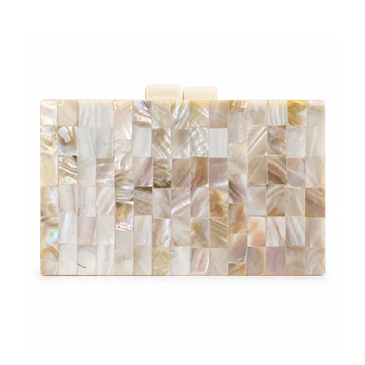 Clutch Caja Tesela Nácar Blanco