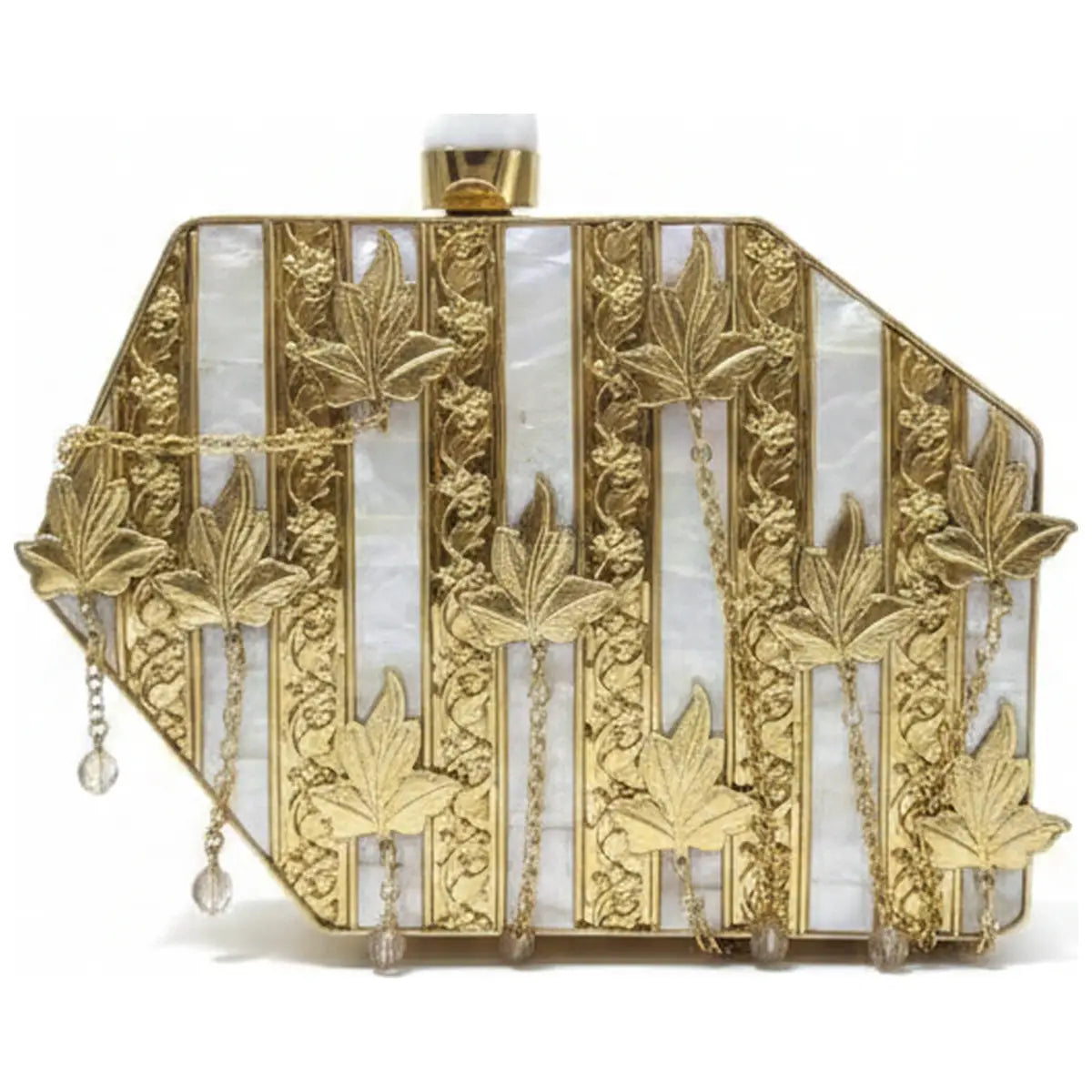 Clutch Deluxe Doré Hojas Cadenas Nácar