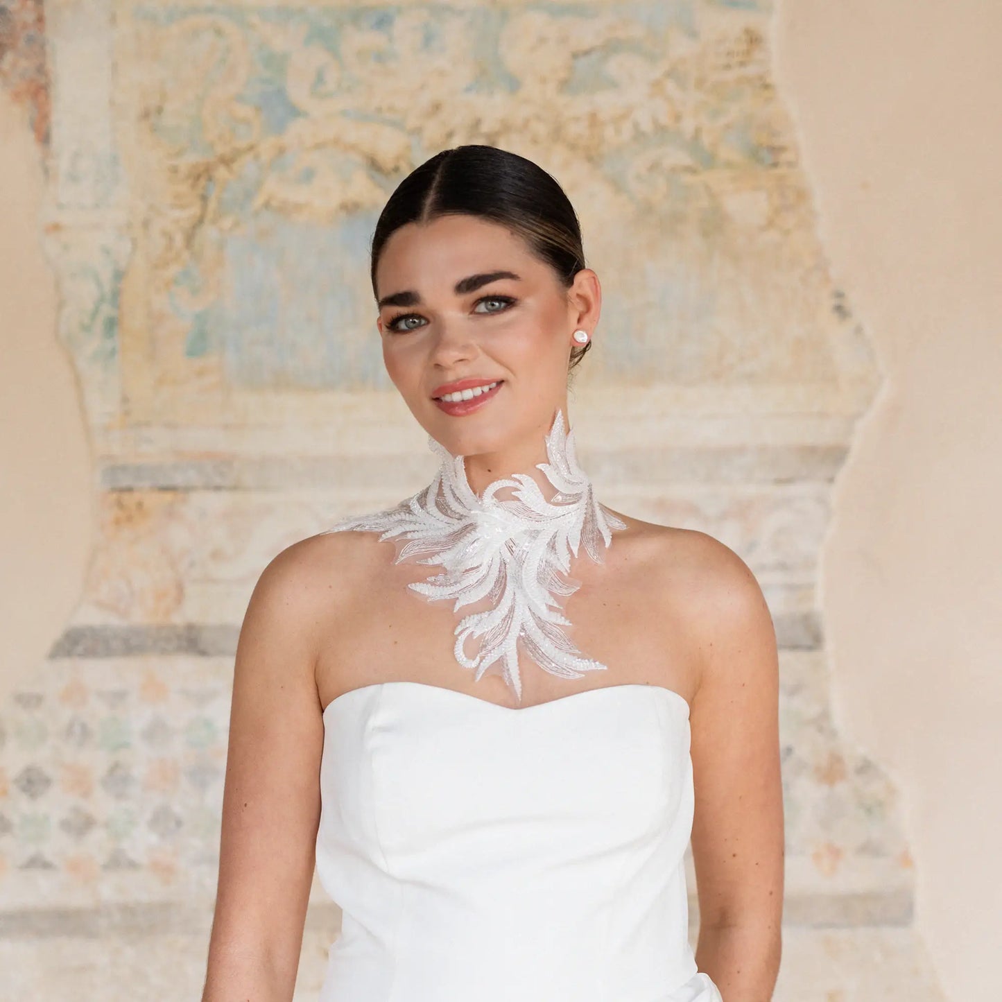 Collar Bordado Alondra Plumas Blanco