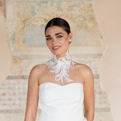Collar Bordado Alondra Plumas Blanco