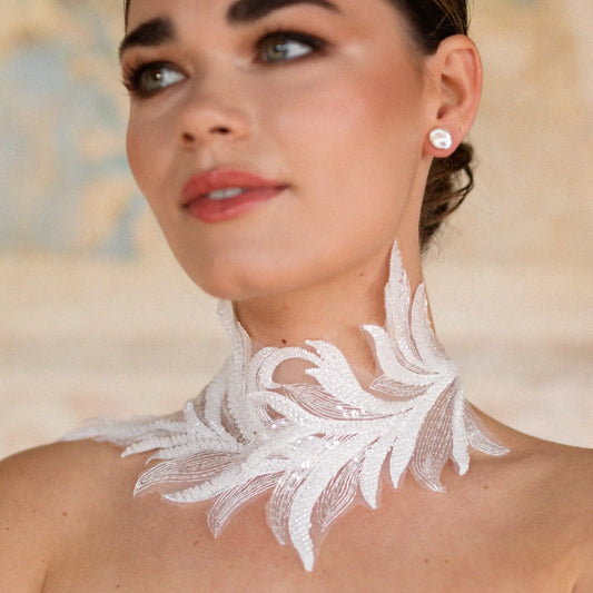 Choker Bordado Belara Plumas Blanco
