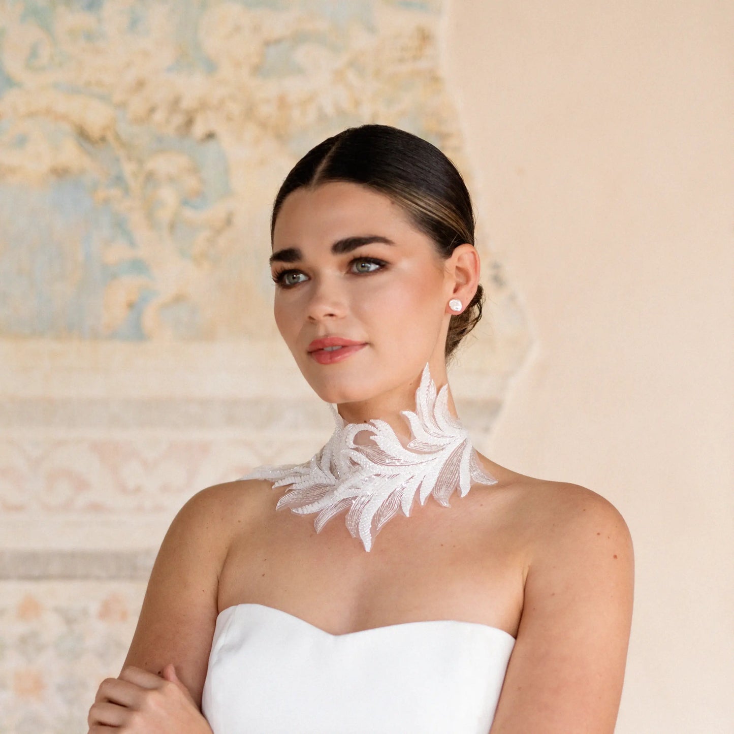 Choker Bordado Belara Plumas Blanco