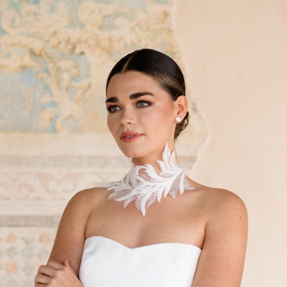 Choker Bordado Belara Plumas Blanco
