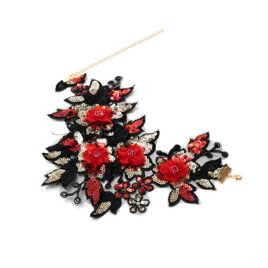 Collar Bordado Carmesina Negro, Rojo y Dorado