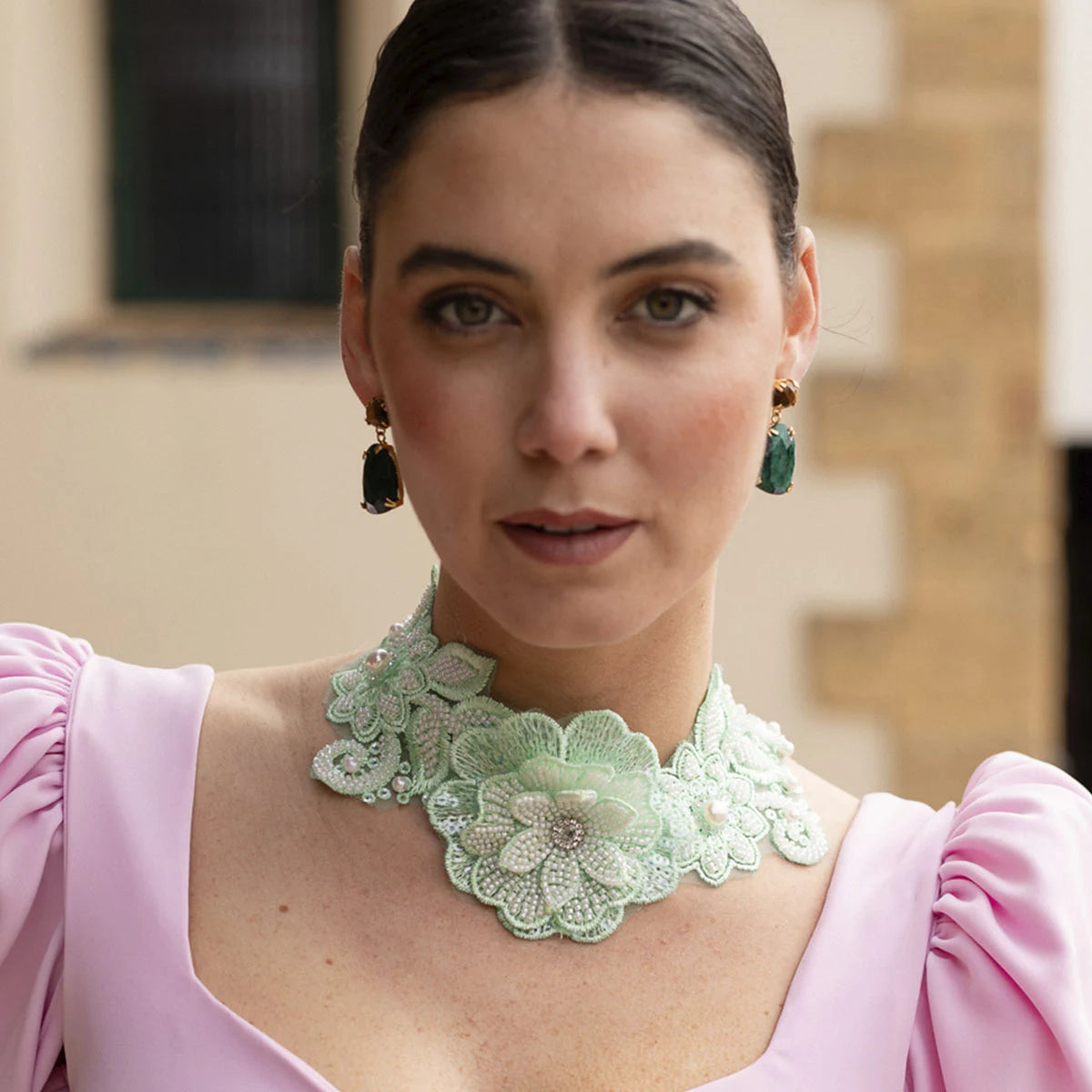 Collar Bordado Florisel Verde Agua