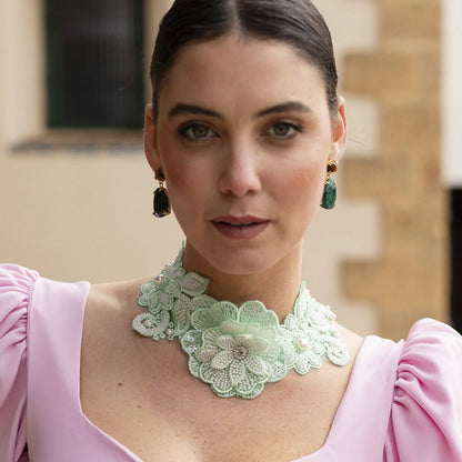Collar Bordado Florisel Verde Agua