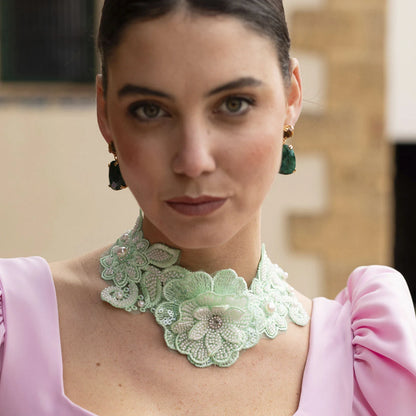 Collar Bordado Florisel Verde Agua