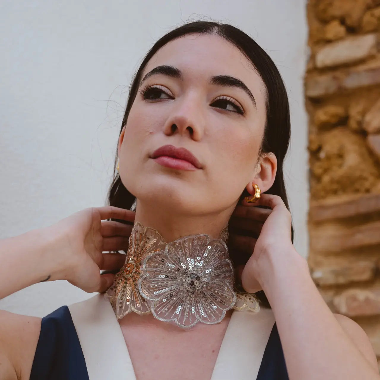 Collar Bordado Belle de Nuit Plata y Dorado