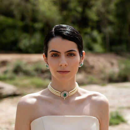 Cella Choker Silver Green and Pearls