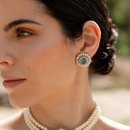 Cilla Silver Green Earrings