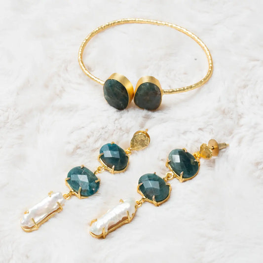 Conjunto Pendientes Neda + Brazalete Caliza Azul Apatita