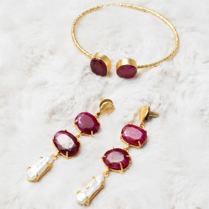 Conjunto Pendientes Neda + Brazalete Caliza Rubí