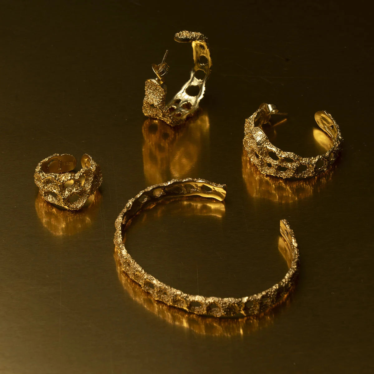 Conjunto Pendientes Aros Arenisca + Pulsera Arena + Anillo Arenas