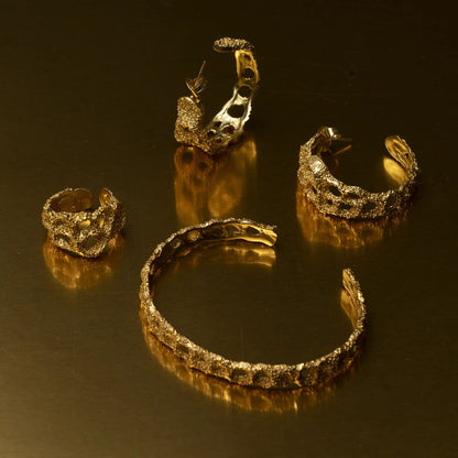 Conjunto Pendientes Aros Arenisca + Pulsera Arena + Anillo Arenas