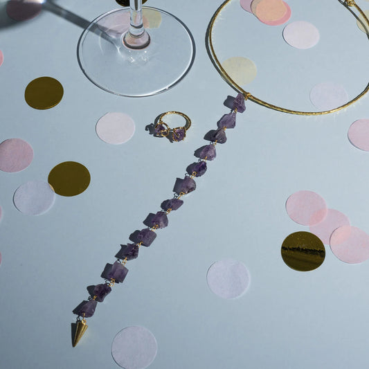 Conjunto Collar Infinity Morado Amatista + Anillo Setubal Morado Amatista