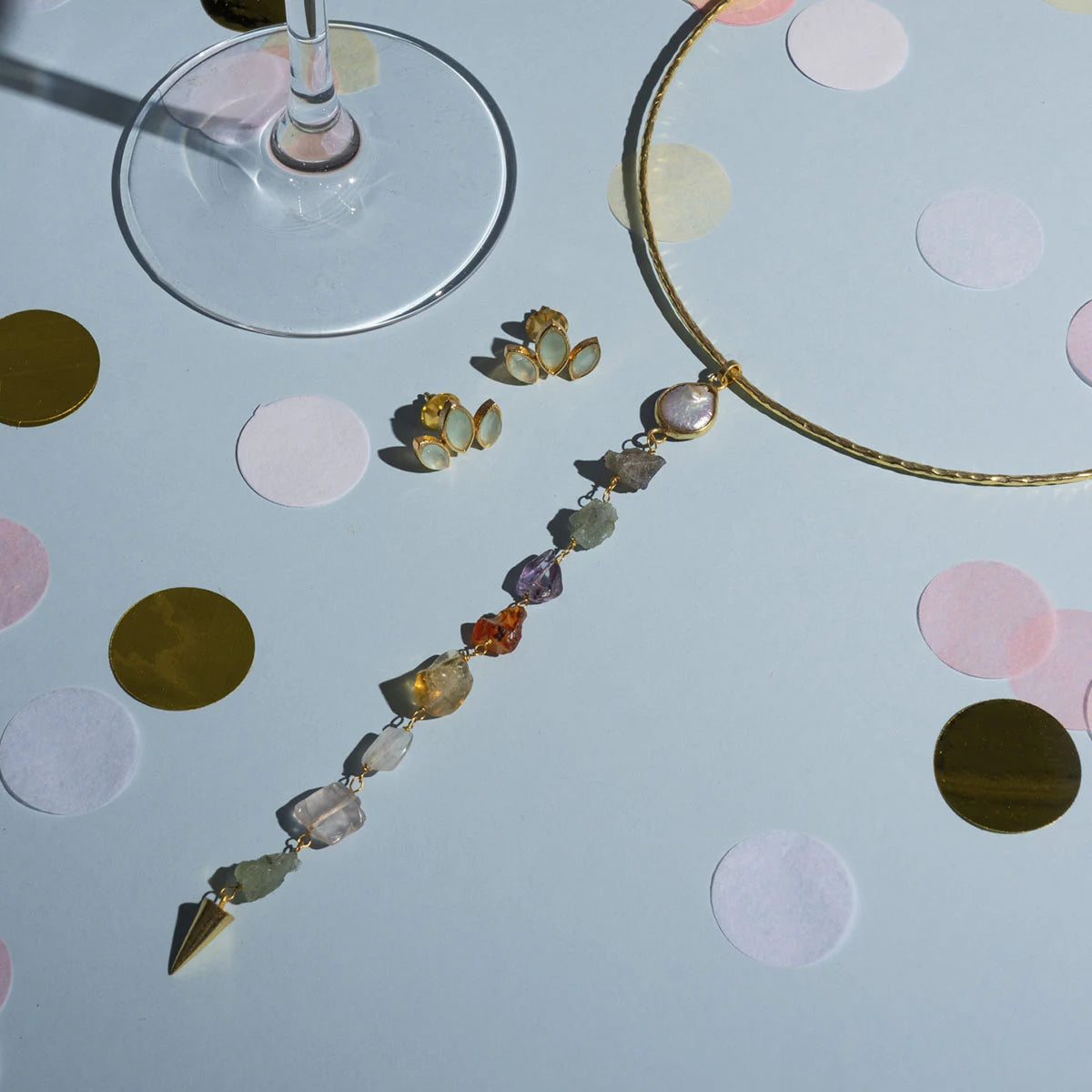 Conjunto Pendientes Daisy Big Verde Agua + Collar Infinity Multicolor Vibrant