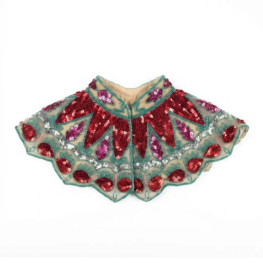 Cuello Joya Zardozi Beige, Rojo y Verde agua