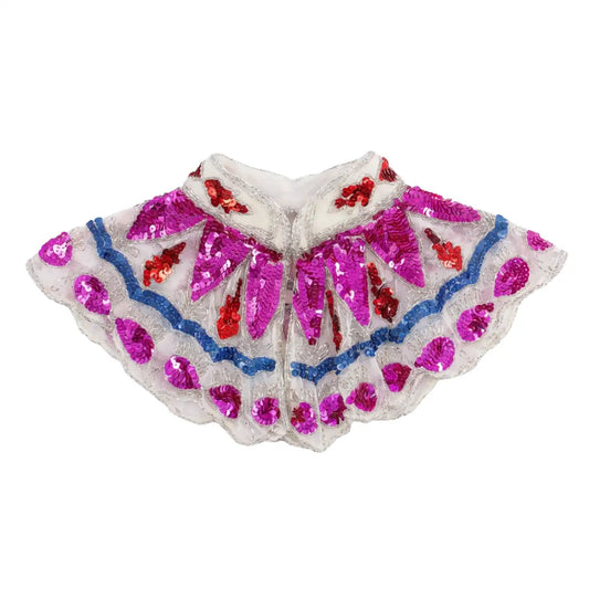 Cuello Joya Zardozi Blanco, Fucsia y Azul