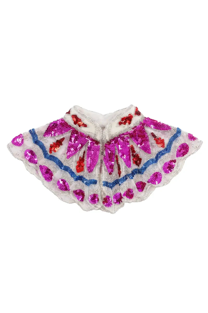 Cuello Joya Zardozi Blanco, Fucsia y Azul