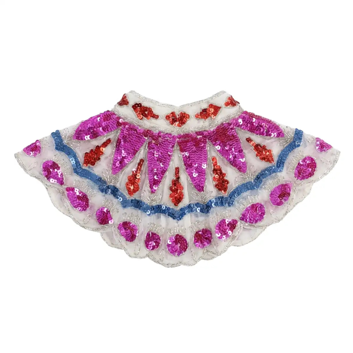 Zardozi Jewel Collar in White, Fuchsia and Blue