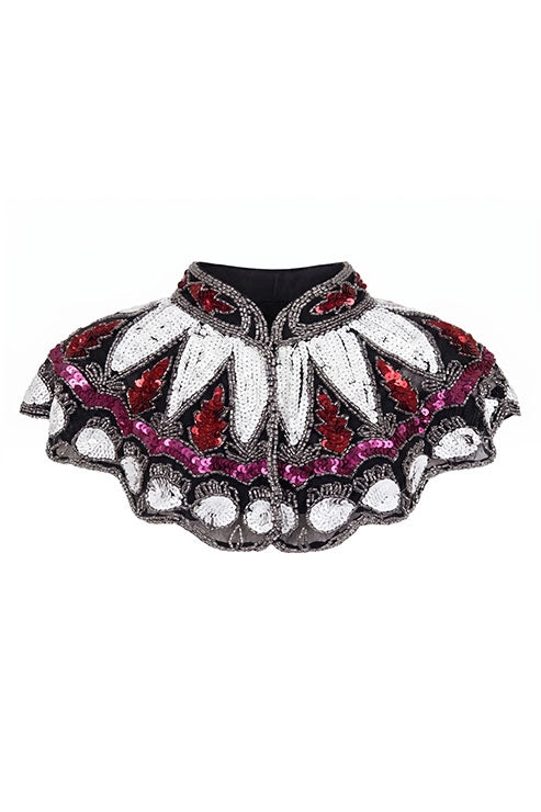 Cuello Joya Zardozi Negro, Blanco y Fucsia