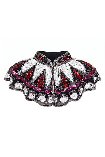 Cuello Joya Zardozi Negro, Blanco y Fucsia