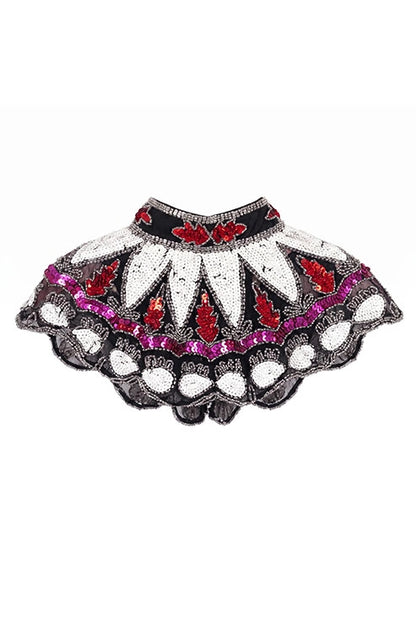 Cuello Joya Zardozi Negro, Blanco y Fucsia