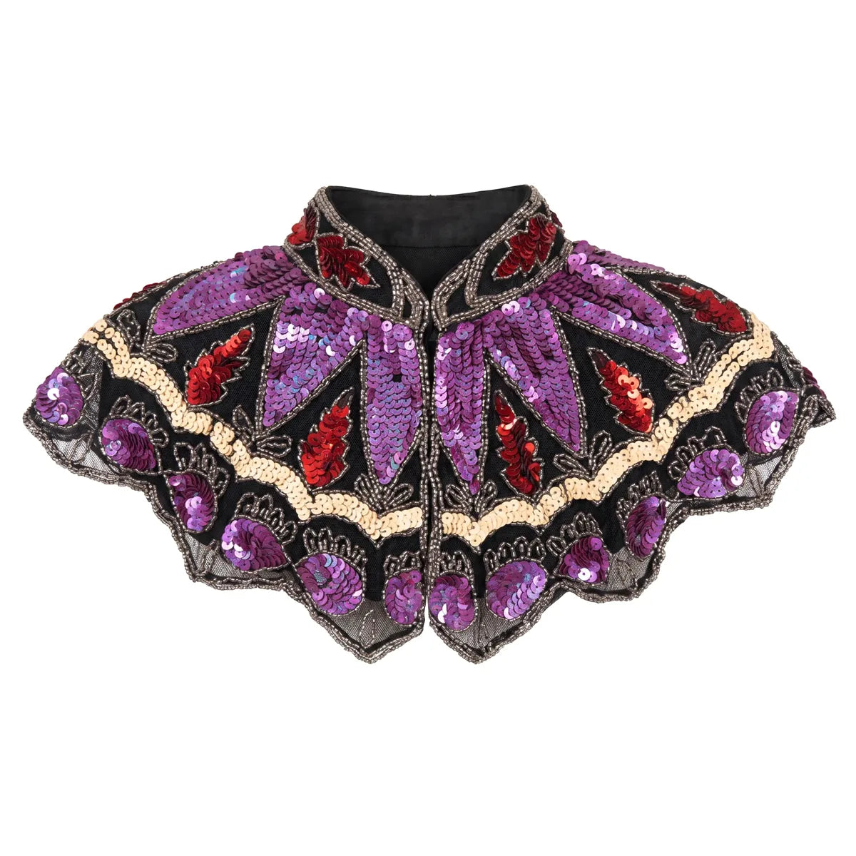 Cuello Joya Zardozi Negro, Morado y Rojo