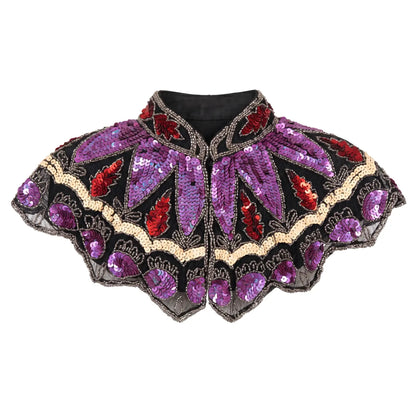 Cuello Joya Zardozi Negro, Morado y Rojo