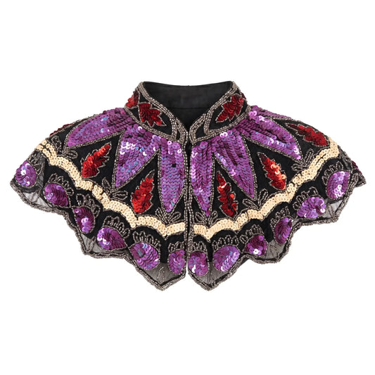 Cuello Joya Zardozi Negro, Morado y Rojo