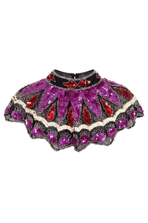 Cuello Joya Zardozi Negro, Morado y Rojo
