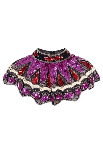 Cuello Joya Zardozi Negro, Morado y Rojo