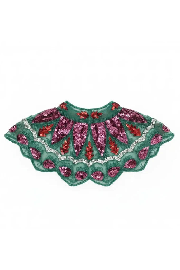 Cuello Joya Zardozi Verde, Fucsia y Rojo